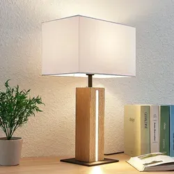 Lindby Tischleuchte Garry - Dimmbare Nachttischleuchte - Moderne Nachttischleuchte aus Stoff mit Holzfuß, dimmbar für gemütliche Lichtakzente. Ideal für stilvolle Schlafzimmer und Wohnzimmer.