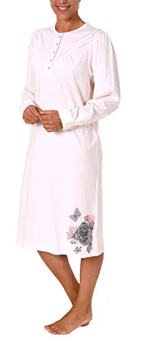 NORMANN-Wäschefabrik Damen Nachthemd Langarm mit 105 cm Länge und Kopfleiste am Hals - 281 210 740, Farbe:rosa, Größe2:44/46