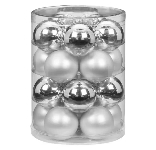 MAGIC Weihnachtskugeln Glas 6cm 20 STK. Christbaumkugeln Farbe: Silber Glanz/weiß matt