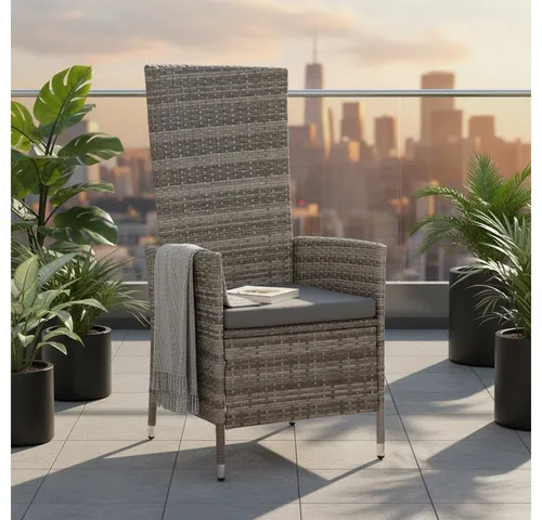 Feel2Home Verstellbarer Gartensessel Grau - Polyrattan Relaxsessel für den Balkon - Gartenmöbel mit verstellbarer Rückenlehne, wetterfestem Polyrattan und hohem Komfort für entspannte Stunden im Freien.