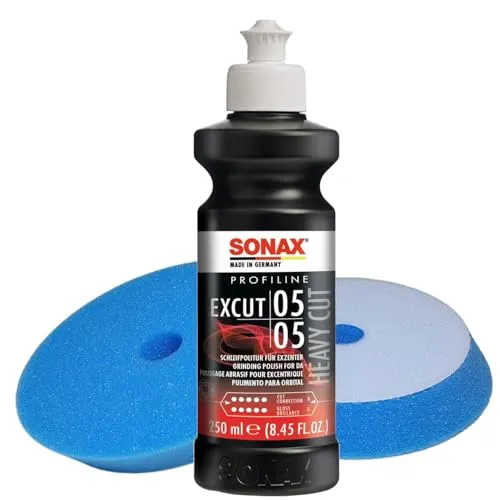 Polier-Set bestehend aus Sonax Politur EXCUT 05-05 in 250ml und 2 Stück Craft-Equip Polierpads