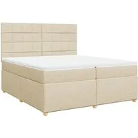 vidaXL Boxspringbett mit Matratze Creme 200x200 cm - Bequeme Boxspringbett-Kombination mit höhenverstellbarem Kopfteil und atmungsaktiver Taschenfederkernmatratze für optimalen Schlafkomfort.