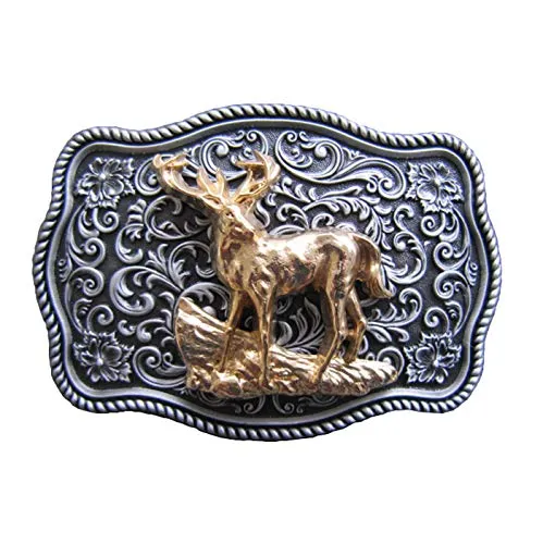 Piratenladen Edles Buckle mit Hirsch, Jäger, Tracht, Rotwild, 24 ct. Gold, Gürtelschnalle
