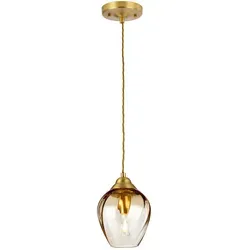 Tiber Pendelleuchte - Gebürstetes Messing & Bernsteinglas - Elegante 1-flammige Pendelleuchte aus gebürstetem Messing mit einem bernsteinfarbenen, mundgeblasenen Glasschirm. Ideal für stilvolle Wohn- und Objekteinrichtungen.