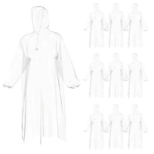 ZGDEIWGF 10 Stück Transparenter Regenmantel, Tragbarer Regenmantel, Kunststoff-Poncho, Wasserdichter Poncho Für Erwachsene, Camping-Poncho, Outdoor- Und Reiseausrüstung