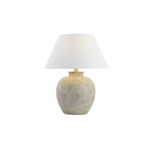 Home Deluxe Kleine Tischlampe LENE - Rustikale Steinoptik - Tischleuchte in Steinoptik mit hochwertigem weißen Stoffschirm für ein angenehmes Licht. Ideal als Akzentbeleuchtung in Wohnräumen und perfekt für eine gemütliche Atmosphäre.