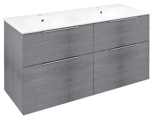 Sapho CIRASA Waschbeckenunterschrank mit Doppelwaschbecken 121x66x46cm, Eiche silber