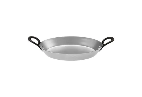 RÖSLE Eisen-Servierpfanne Ø 24 cm - Pfanne aus Stahl mit emaillierten Gussgriffen, ideal für Steaks und Bratkartoffeln. Perfekte Wärmeverteilung, geeignet für alle Herdarten und Made in Germany.