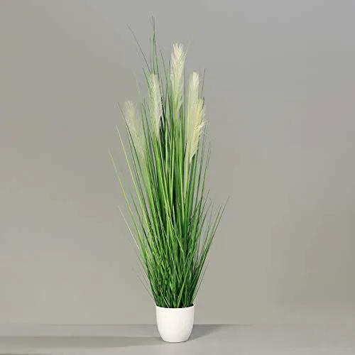 mucplants Palmengras-Busch 120 cm - Kunstgras für stilvolle Dekoration - Künstliche Pflanzen für Zimmer, Büro oder Messestände. Pflegeleicht und naturgetreu, ideal für jeden Raum. Gesamthöhe 120 cm, Durchmesser Topf 8-14 cm.