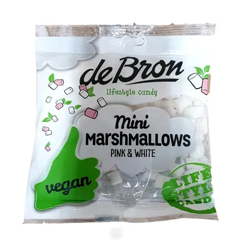 De Bron Mini Marshmallows Pink & White 75g - Vegan und glutenfrei, perfekt für Süßigkeitenliebhaber, ideal zum Dekorieren von Desserts oder für den Snack zwischendurch.