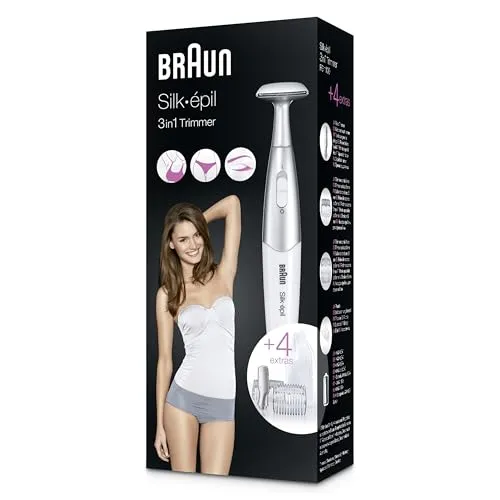 Braun Silk-epil Bikinitrimmer FG1100 - Präzises Trimmen für perfekte Bikinilinien und Augenbrauen, mit 4 Extras für individuelle Stylings