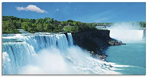 ARTland Wanddeko Glasbilder Wandbild Glas Bild einteilig 100x50 cm Querformat Natur Landschaft Wasserfall Niagara Fälle Dschungel Urwald Blau T5SG