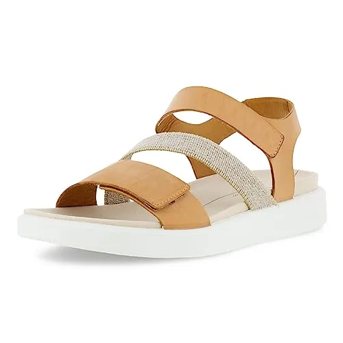 ECCO FLOWT W FLAT SANDAL - Wanderschuhe aus weichem Leder mit Klettriemen für individuelle Anpassung, pflegeleichtem Mikrofaser-Fußbett und flexibler PU-Sohle für optimalen Komfort ohne Einlaufzeit.