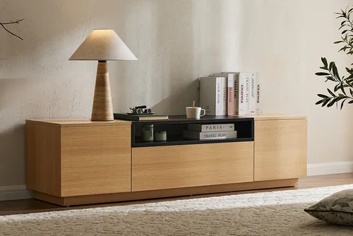 riess-ambiente TV-Board LOFT 160cm natur/schwarz - modernes Eichen-Design mit 3 Fächern und Schublade - Stylisches TV-Board mit natürlichem Eichen-Design und praktischen Stauraummöglichkeiten. Ideal für Wohnzimmer und TV-Ecke, bietet es Platz für Multimedia-Geräte und mehr.