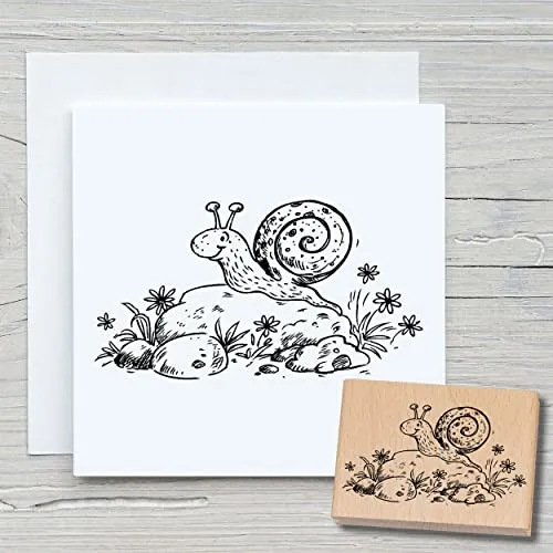 NEWSTAMPS Stempel Schnecke Motivstempel aus Holz & Gummi zum Karten und Geschenke basteln, Holzstempel für Tiere, Tierstempel, Scrapbook, Textilstempel, Deko, Freunde