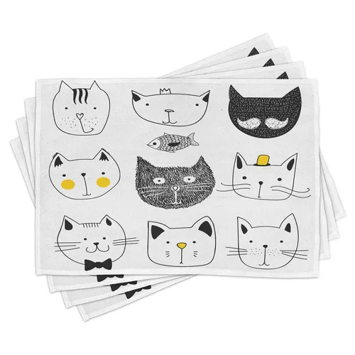 Tischset Platzset 4er Set Katzen mit Fisch in gelb von Abakuhaus