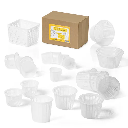 Käseformen Set inkl. 19 Stk. für Ricotta, Paneer, Frischkäse und Quark - Käse-Set mit 19 Formen, ideal für die Herstellung von frischen Käsesorten wie Ricotta, Paneer, Frischkäse und Quark.