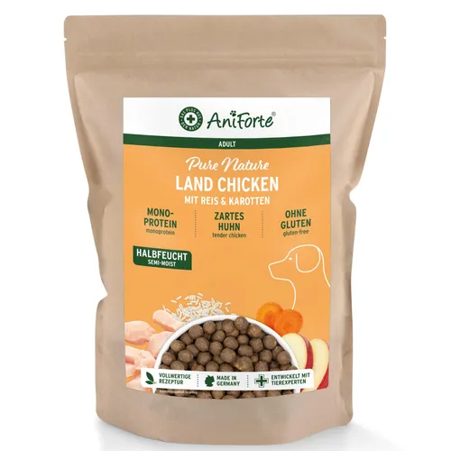AniForte Huhn Trockenfutter für Hunde 2kg – Zartes Huhn mit Reis, Möhren & Vitamine, Halbfeuchtes Trockenfutter glutenfrei, Hundefutter trocken