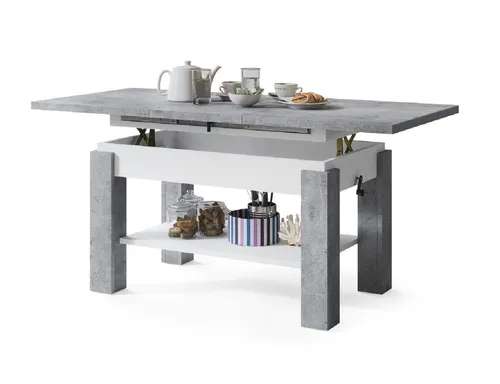 designimpex Astoria ausziehbarer Couchtisch 110/150cm in Beton - Weiß matt - Moderner Esstisch und Couchtisch in einem, höhenverstellbar und ideal für gesellige Abende oder als praktische Ablagefläche. Perfekt für flexible Wohnräume!
