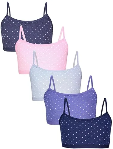 TupTam Mädchen Bustier mit Spaghettiträger 5er Pack, Farbe: Herzchen Jeansblau Rosa Dunkelblau Graphite Grau, Größe: 164-170