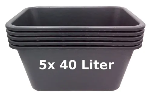 BURI Mörtelwanne 40 Liter - 5 Stück, extrem robust und strapazierfähig - Pflanzenkübel aus Deutschland, ideal für Bauprojekte und Gartenarbeit, bietet hohe Stabilität und Langlebigkeit.