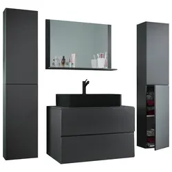 Mid.you Badezimmer Lendas BL XL 5-teilig, Anthrazit - Elegantes Badmöbel-Set mit hängender Montage und individuellem Stauraum, inklusive Spiegel mit Ablage, ideal für stilvolle Badezimmer.