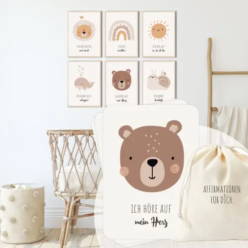 MeinBaby123® I Bundel Affirmationsbilder 6er Set & Affirmationskarten für Kinder | Kinderzimmer Poster | Geschenke zur Geburt | Taufe Geschenk | Premium Qualität (Affirmationen Bundle)