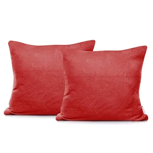 DecoKing 57582 2tlg 2 Kissenbezüge 45x45 cm Mikrofaser Reißverschluss Fleece Kissenhüllen rot Mic