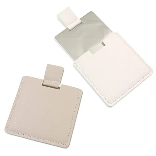 Stück bruchsicherer Edelstahl-Kompaktspiegel für Geldbörsen, unzerbrechlicher Spiegel, Reisen mit PU-Lederhülle, Handheld Camping Rasierspiegel für Damen und Herren, Make-up (grau und weiß) 2