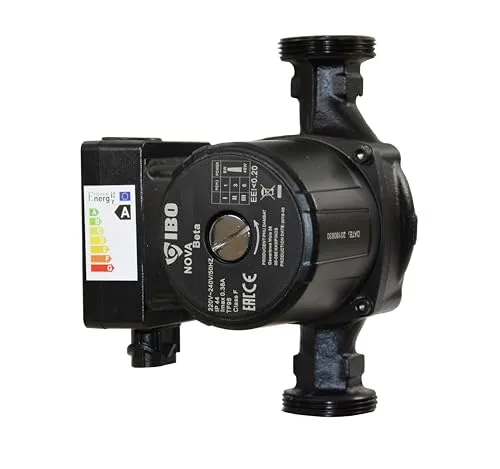 IBO Pumpe NOVA 25-60/130 - Energieeffiziente Umwälzpumpe für Heizungssysteme - Wärmepumpe mit 8 Betriebsarten, Heben 6 m und Leistung 55 m/min. Die Hocheffizienzpumpe passt sich automatisch dem Bedarf an und erfüllt die Anforderungen der Energieklasse A.