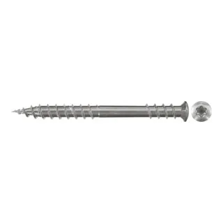 Fischer Terrassenschraube FPF-ST 5,5X60 A2 - 200 Stück - Eisenwaren mit hoher Witterungsbeständigkeit und einfachem, splitterfreiem Oberflächenabschluss für langlebige Terrassenkonstruktionen.