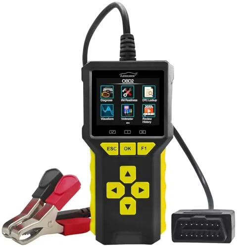 Lescars Diagnosegerät: Professioneller 2in1-OBD2-Scanner und Batterie-Tester, HD-Farbdisplay (OBD2 Diagnosegerät, Diagnose, Autobatterie)