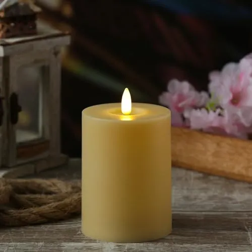 MARELIDA LED Kerze für Innen/Außen Kunststoffkerze Stumpenkerze für Balkon Terrasse Outdoorkerze mit flackernder Flamme und Timer Tischkerze Dekokerze creme (D: 7,5cm - H: 10cm)