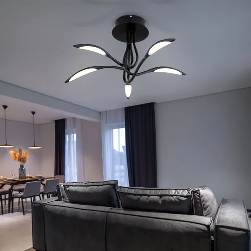 Moderne Deckenleuchte schwarz 68 cm mit LED 25W - Lampen für stilvolles Wohnen: Diese elegante Deckenleuchte aus schwarz-mattem Metall und opalenen Acryl bietet 940 Lumen warmweißes Licht und setzt Akzente in jedem Raum.