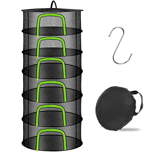 Coopache Trockennetz Kräuter Schwarz, 6-lagiges Kräutertrockner Zipper Plant Drying Rack, Mesh Trockennetz für Pflanze, Fleisch, Blumen, Zwiebeln, Fisch, Gemüse