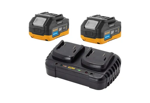 Procraft Starter Set 20 V mit Doppel Ladegerät und 2x 4,0 Ah Akkus - Praktisches Starter Set für effizientes Arbeiten. Enthält ein Doppel Ladegerät und zwei leistungsstarke 4,0 Ah Akkus für langanhaltende Energie. Ideal für den professionellen Einsatz.
