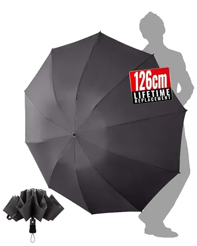 Chakipee Regenschirm, winddicht, stark, für Reisen, kompakt, automatisch, zusammenklappbar, wind- und regenbeständig, tragbar, 210T-Gewebe, langlebig für Herren, grau, DIA-114cm/44.9in