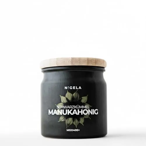 Nigela Manuka Honig MGO 400+ mit Schwarzkümmelöl - Echter Wundheilhonig mit hohem Thymochinongehalt - Zertifizierter & Laborgeprüfter Manukahonig aus Neuseeland - 160g