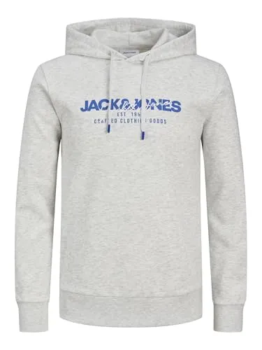 Jack & Jones Hoodie in Grau - Größe L für Herren - Herren Hoodie von Jack & Jones in Grau mit Kapuze und Rippstrickabschlüssen. Ideal für lässige Looks und bequemes Tragen.