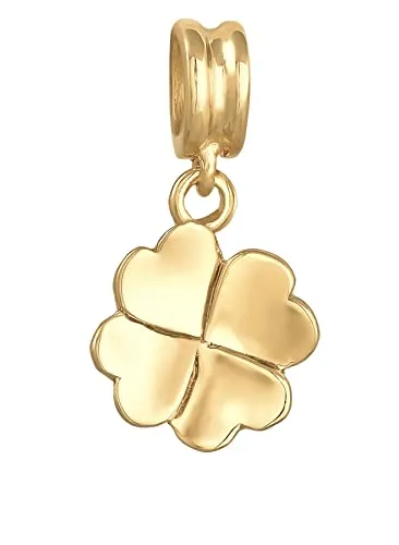 Kleeblatt Bead Charm Anhänger aus 925 Sterling Silber vergoldet - Bead Charms für Damen, handgefertigter Anhänger im Kleeblatt-Design, bringt Glück und ist kompatibel mit vielen Armbändern und Ketten.