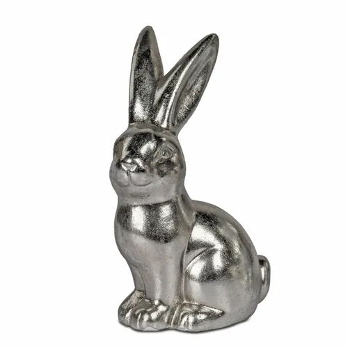 Dekofigur Hase Klassik sitzend antik silber H. 16cm aus Keramik Formano F26