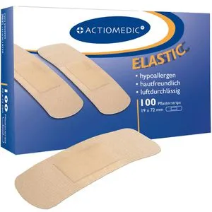 Actiomedic Pflaster Elastic, 100 Strips, elastisch, sensitiv, atmungsaktiv, 7,2 x 1,9 cm