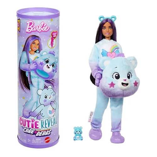 Barbie Cutie Reveal Glücksbärchis Puppe, Dream-Bright-Bärchi mit 10 Überraschungen - Puppen mit Verwandlungsspaß und Farbwechsel-Effekten, inklusive stylischer Mode und Mini-Bärchi – ideal für kreative Kinder von 3 bis 7 Jahren!
