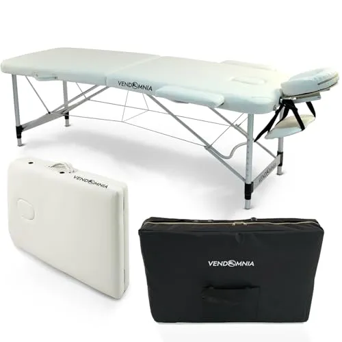 VENDOMNIA Mobile Massageliege - Aluminium, höhenverstellbar, klappbar mit Tasche - Praktische und tragbare Massageliege mit einfachem Faltsystem und Tragetasche. Ideal für mobile Anwendungen. Ergonomisches Design mit verstellbaren Elementen für maximalen Komfort. Robuste Bauweise mit hoher Belastbarkeit.
