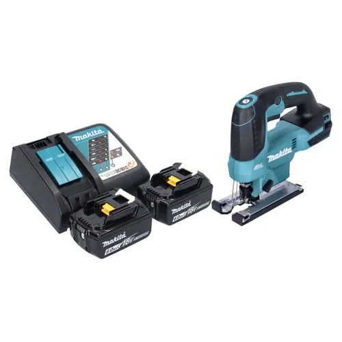 Makita DJV 184 RG Pendelhub Stichsäge 18 V Brushless mit 2x 6 Ah Akkus - Sägen, kraftvolle 18 V Brushless-Technologie mit 2 leistungsstarken 6 Ah Akkus für lange Betriebszeiten und vielseitige Anwendungen in Holz, Kunststoff und Metall.