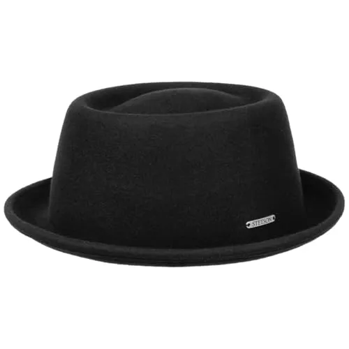 Stetson Uni Pork Pie Wollhut - Klassischer Filzhut - Hut mit Metall-Emblem - Faltbar & wasserabweisend - Herren & Damen - Ganzjährig schwarz XXL (62-63 cm)