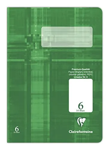 Clairefontaine 331506C - Heft ideal für die Schule, DIN A5, 16 Blatt, 90g, Lineatur 6 blanko, Grün, 1 Stück