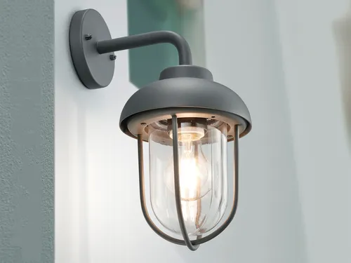 LED Außenwandleuchte Anthrazit - Moderne Laterne für stilvolle Außenbeleuchtung - Lampen für Außenbereiche mit modernem Vintage Design. Wetterfestes Aluminium und klarem Glas sorgen für edles Ambiente. Ideal für Eingangsbereiche, Terrassen oder Hauswände.