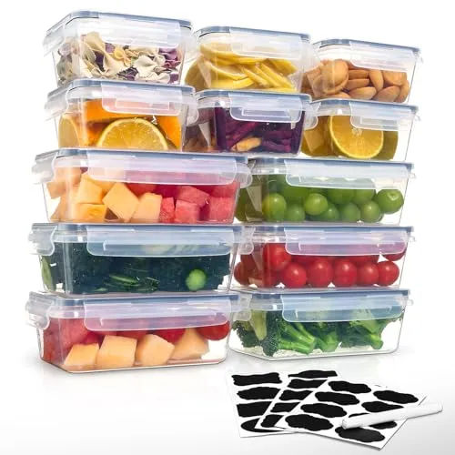Goldeluxe 12 Frischhaltedosen mit Deckel, Gefrierdosen, meal prep boxen, 6 x 1L/0.52L, BPA-frei,luftdicht, mikrowellengeeignet, spülmaschinenfest, für Lagerung & Transport von Essen, Obst, Gemüse