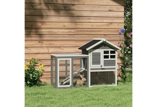 Kaninchenstall Tannenholz mit Rampe – Outdoor Kleintierkäfig - Käfige, Auslauf & Gehege, aus robustem Tannenholz, ideal für den Außenbereich, bietet viel Platz und eine Rampe für einfachen Zugang.